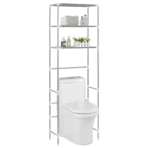 Étagère de Rangement 3 Niveaux pour Toilettes ou Lave-Linge – Acier Inox – 53 x 28 x 169 cm – Argent