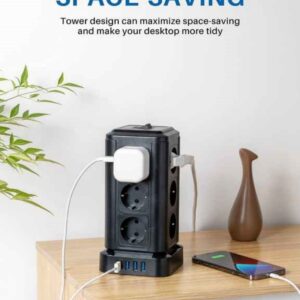 Multiprise Tour Verticale avec USB – Noir Mat